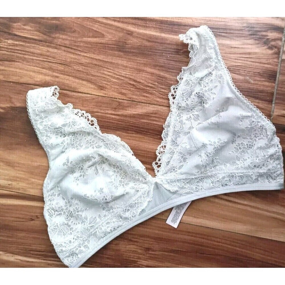 Victoria's Secret Dream Angels Bralette Bra Sz Medium Gray Unlined Lace Plunge